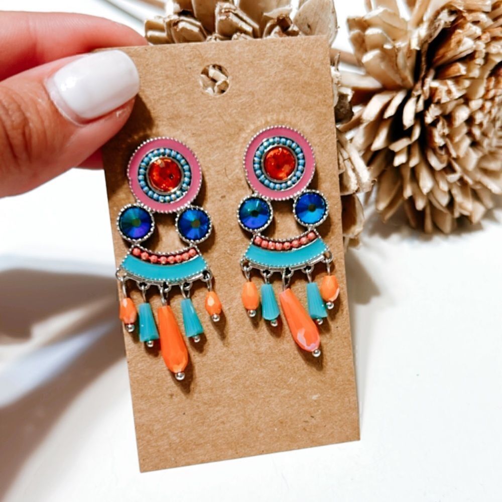 Rhinestone decor dangle earrings M163